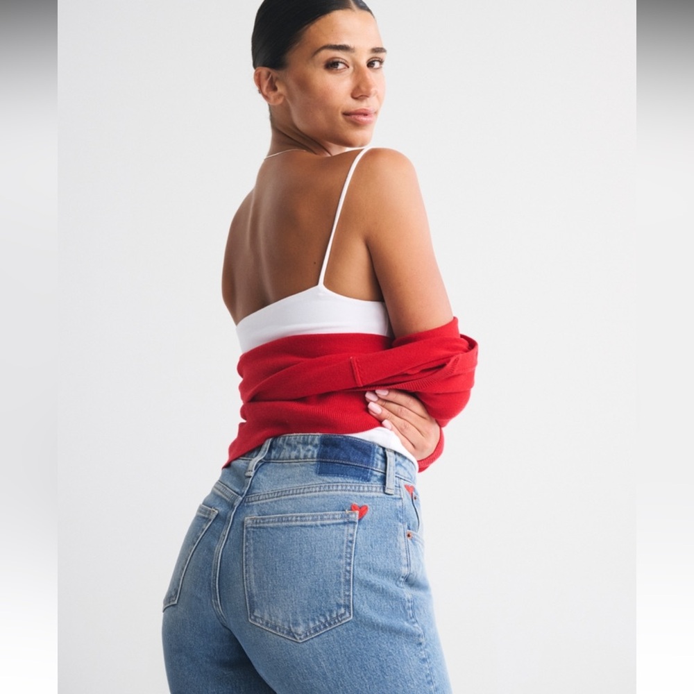 Abercrombie Curve Love Denim Jeans with Red Heart Accent